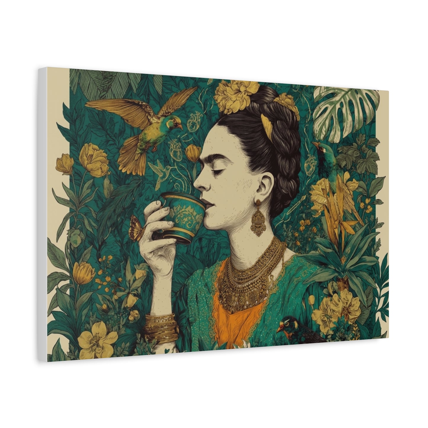 Frida Botanical Canvas Print — Vibrant Stretched Matte Wall Art