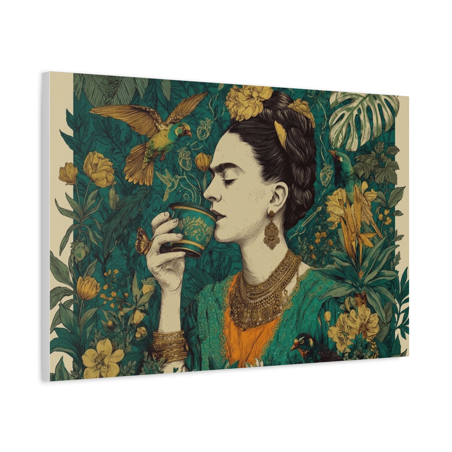Frida Botanical Canvas Print — Vibrant Stretched Matte Wall Art