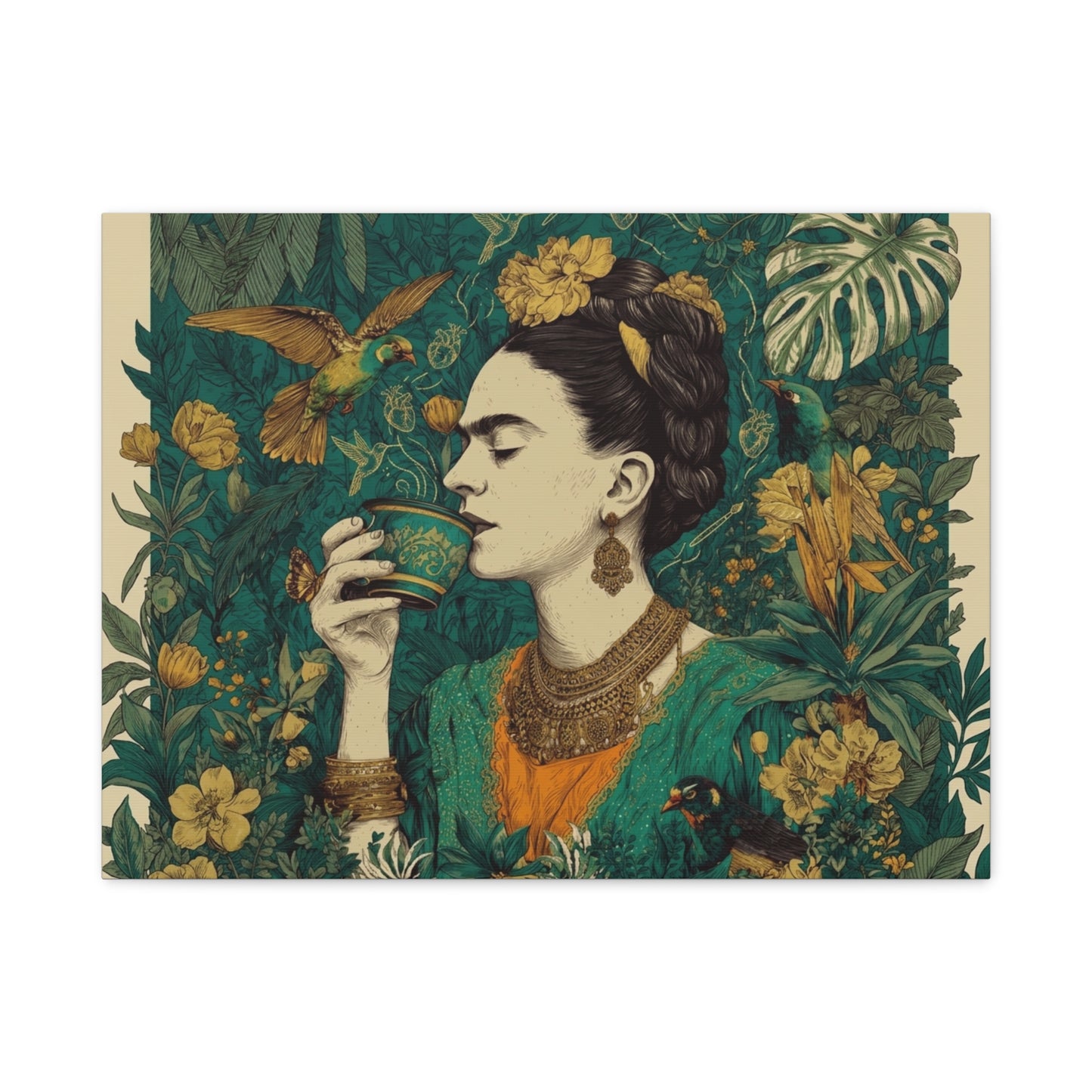 Frida Botanical Canvas Print — Vibrant Stretched Matte Wall Art
