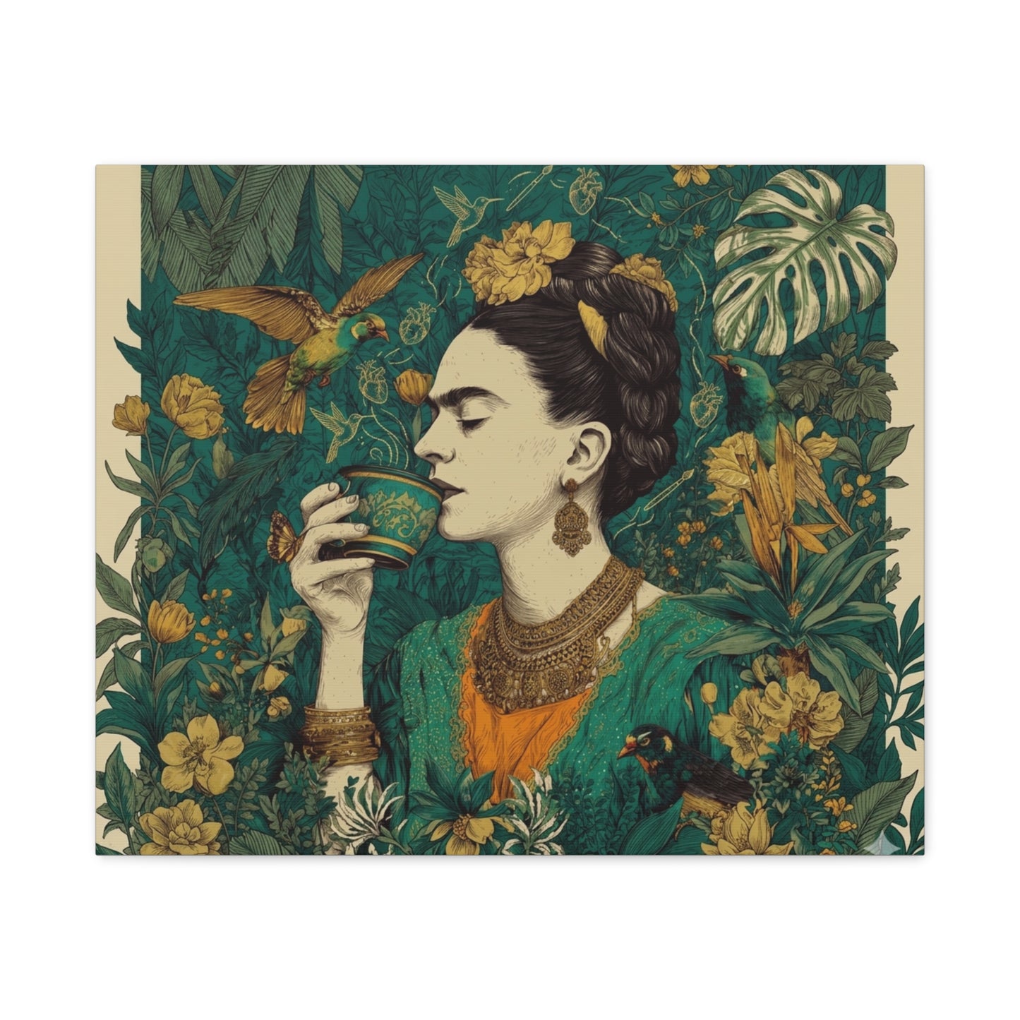 Frida Botanical Canvas Print — Vibrant Stretched Matte Wall Art