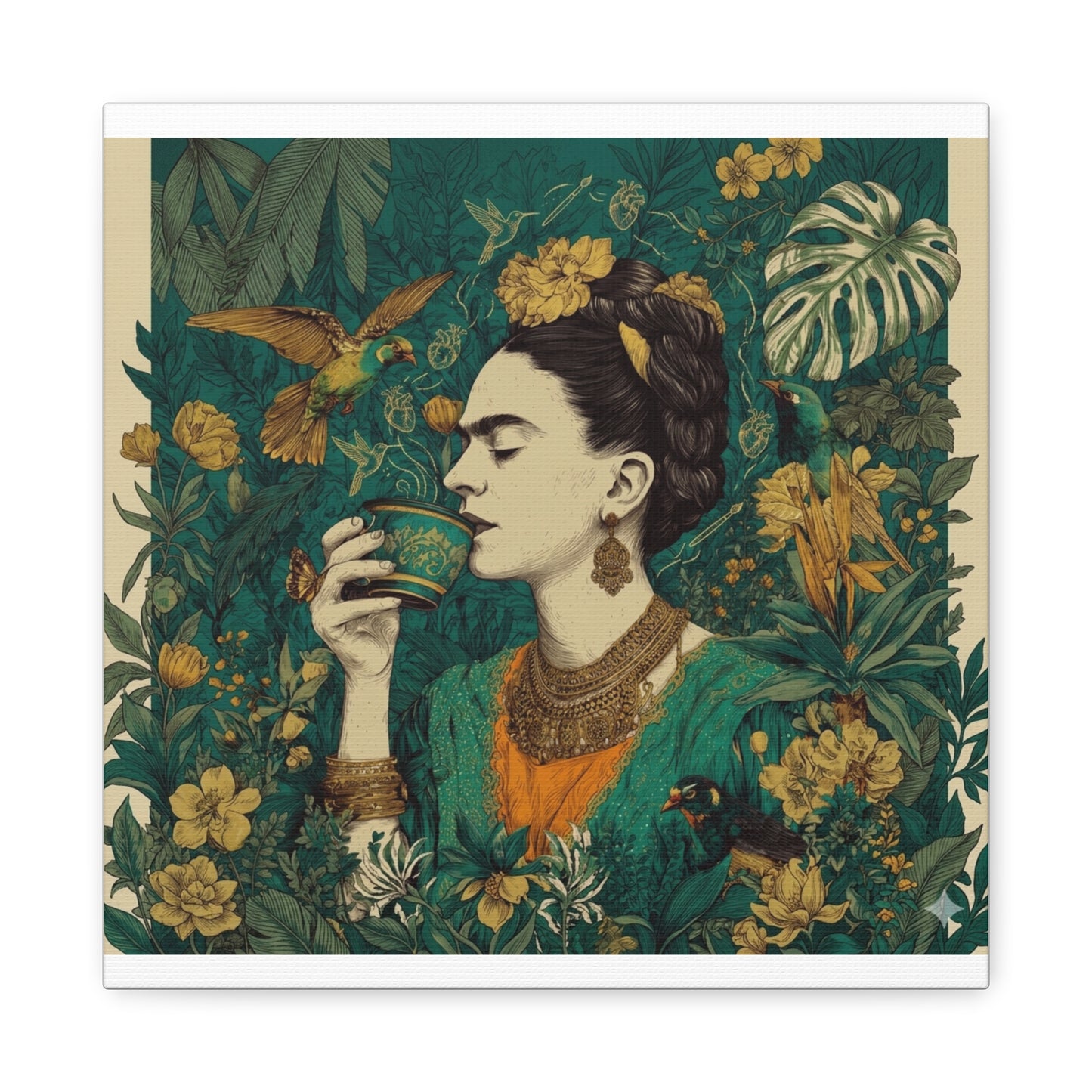 Frida Botanical Canvas Print — Vibrant Stretched Matte Wall Art
