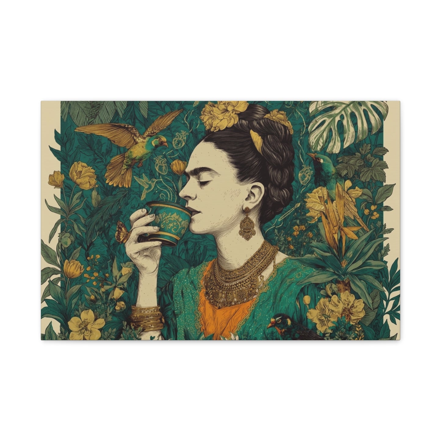 Frida Botanical Canvas Print — Vibrant Stretched Matte Wall Art