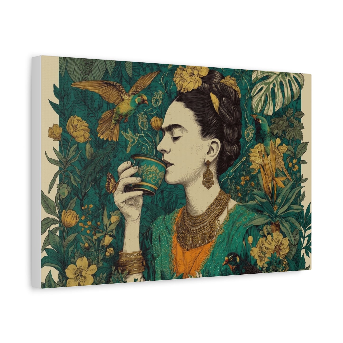 Frida Botanical Canvas Print — Vibrant Stretched Matte Wall Art