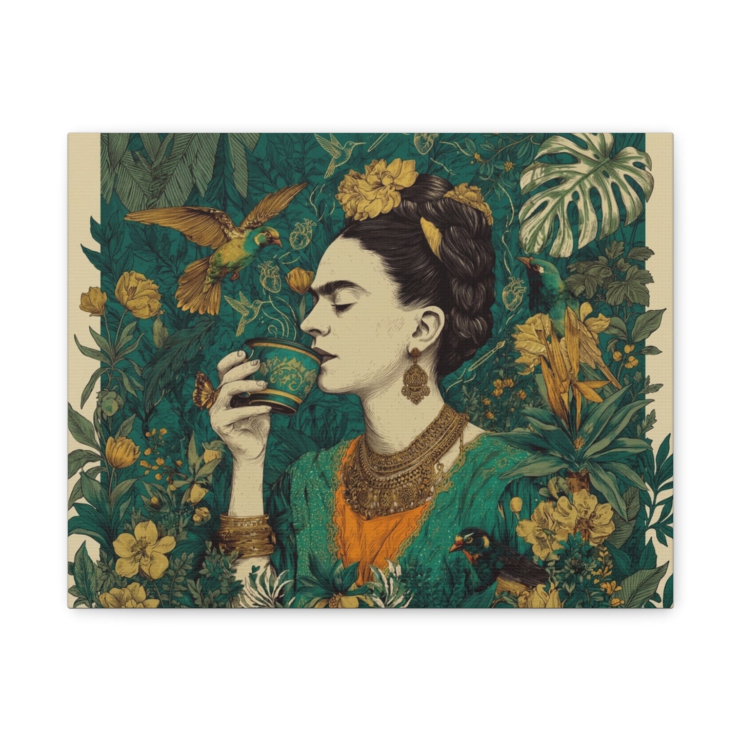 Frida Botanical Canvas Print — Vibrant Stretched Matte Wall Art