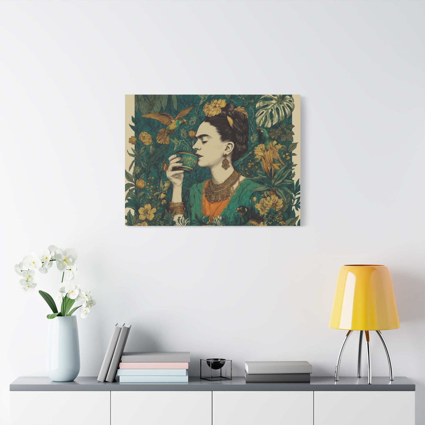 Frida Botanical Canvas Print — Vibrant Stretched Matte Wall Art