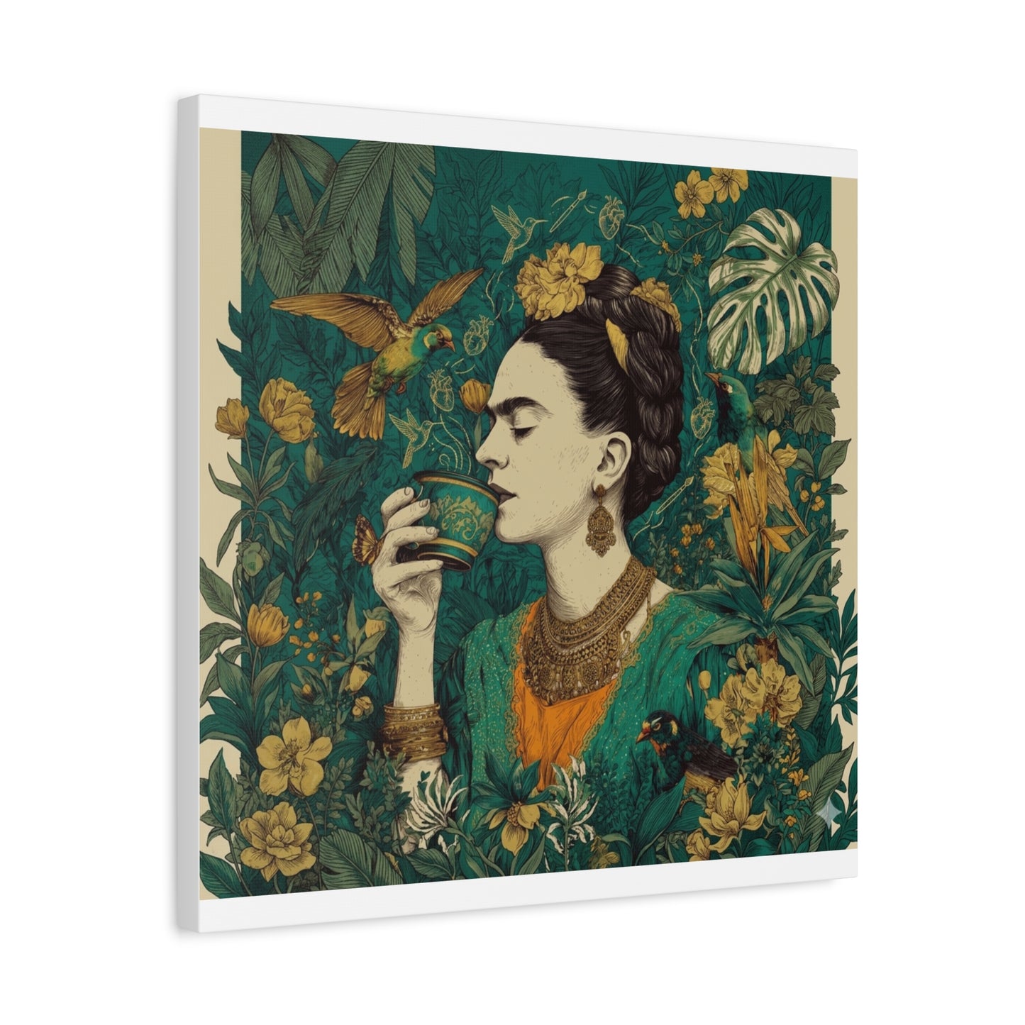 Frida Botanical Canvas Print — Vibrant Stretched Matte Wall Art