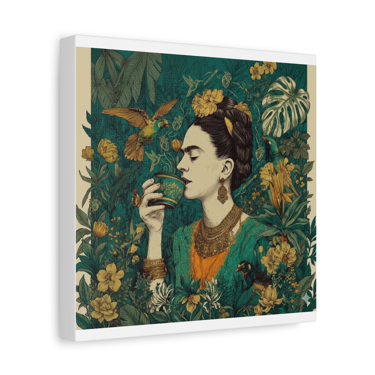 Frida Botanical Canvas Print — Vibrant Stretched Matte Wall Art