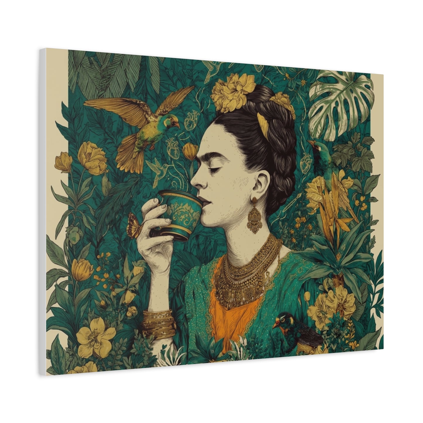 Frida Botanical Canvas Print — Vibrant Stretched Matte Wall Art