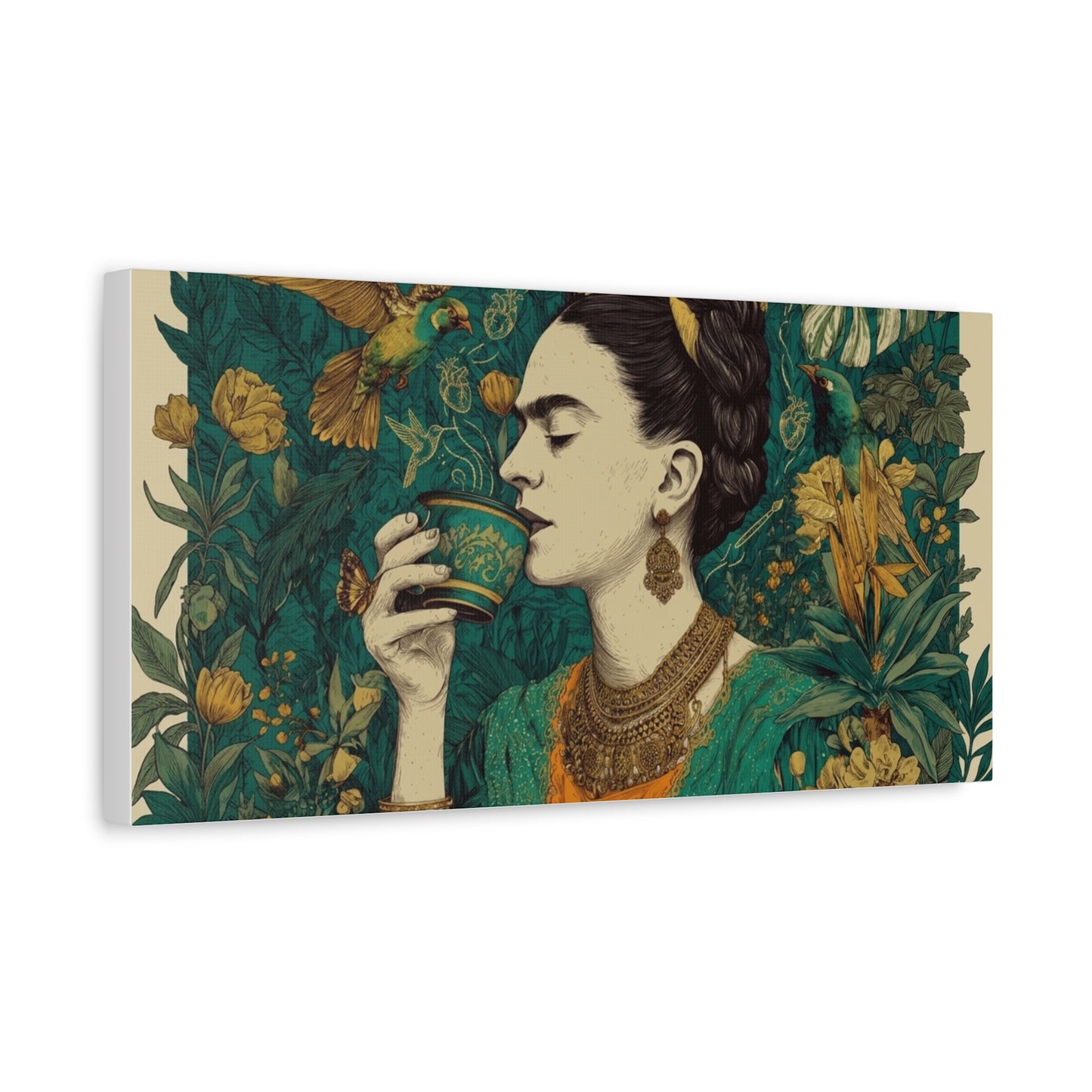 Frida Botanical Canvas Print — Vibrant Stretched Matte Wall Art