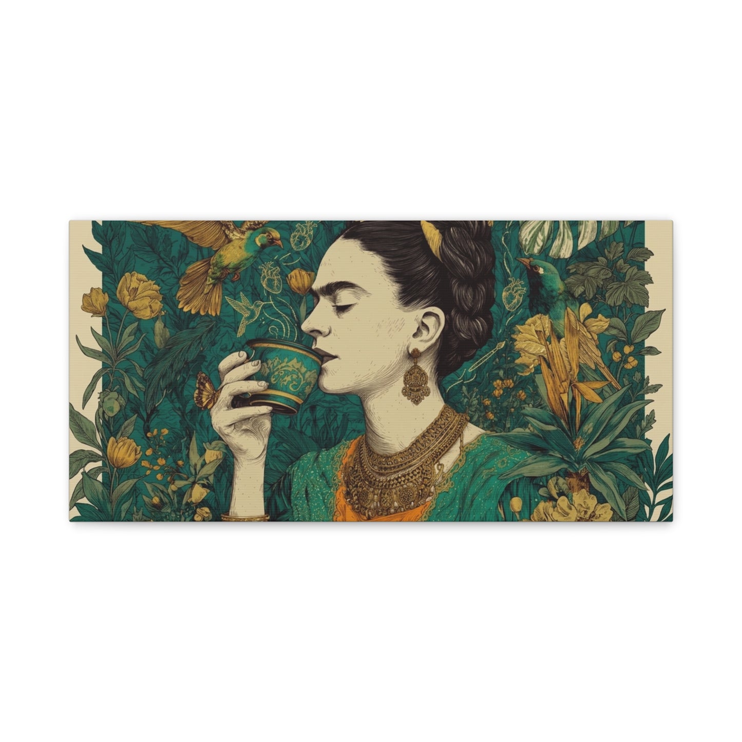Frida Botanical Canvas Print — Vibrant Stretched Matte Wall Art