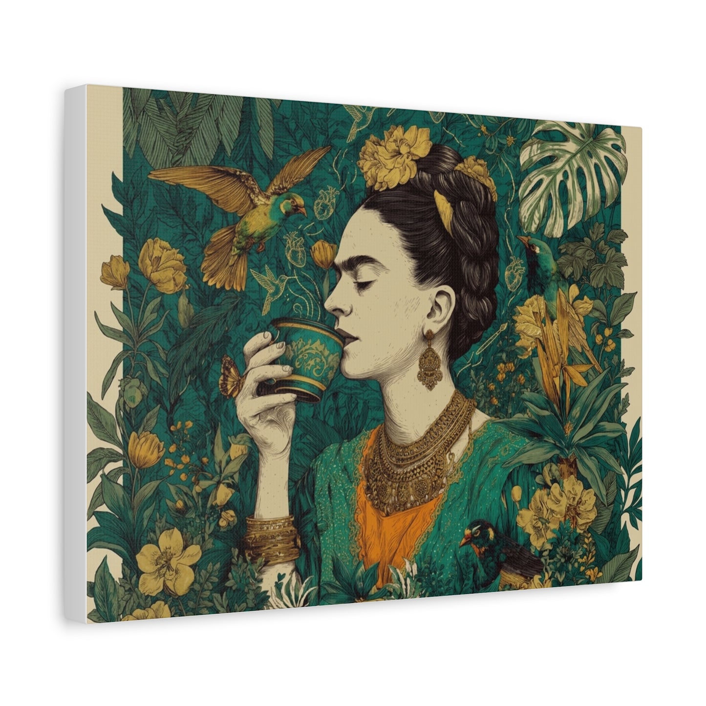 Frida Botanical Canvas Print — Vibrant Stretched Matte Wall Art