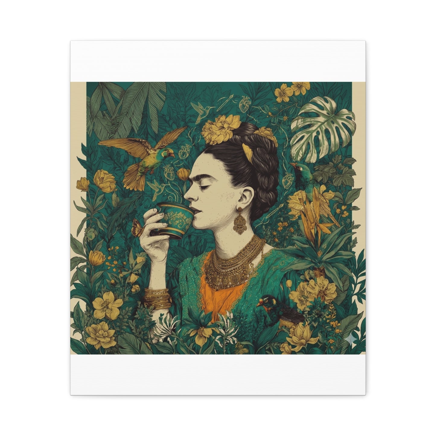 Frida Botanical Canvas Print — Vibrant Stretched Matte Wall Art