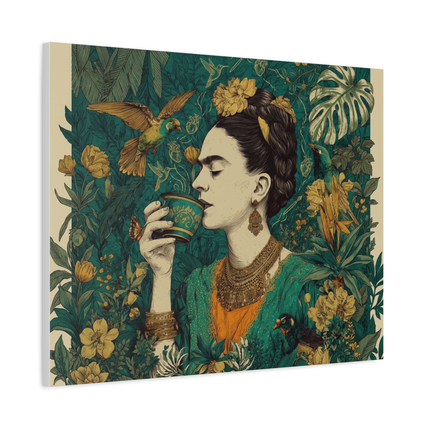 Frida Botanical Canvas Print — Vibrant Stretched Matte Wall Art