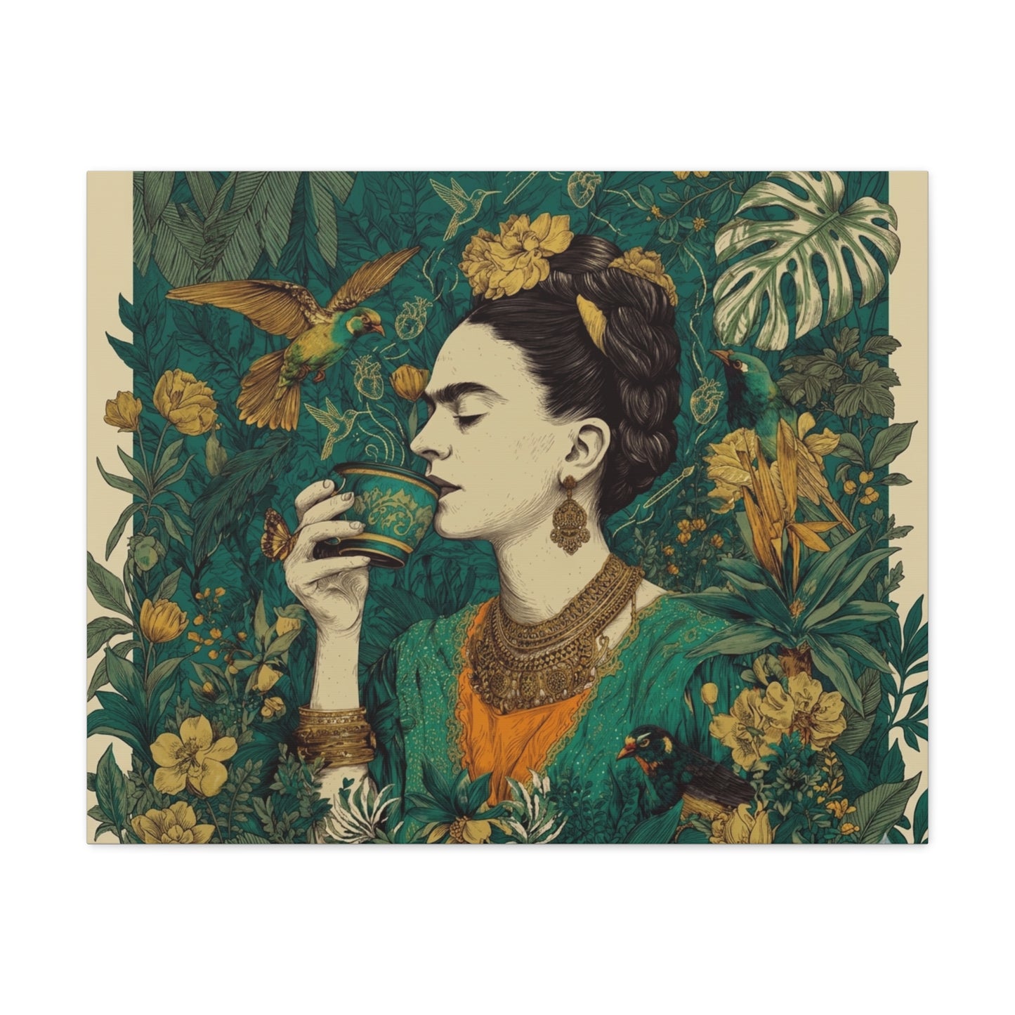 Frida Botanical Canvas Print — Vibrant Stretched Matte Wall Art