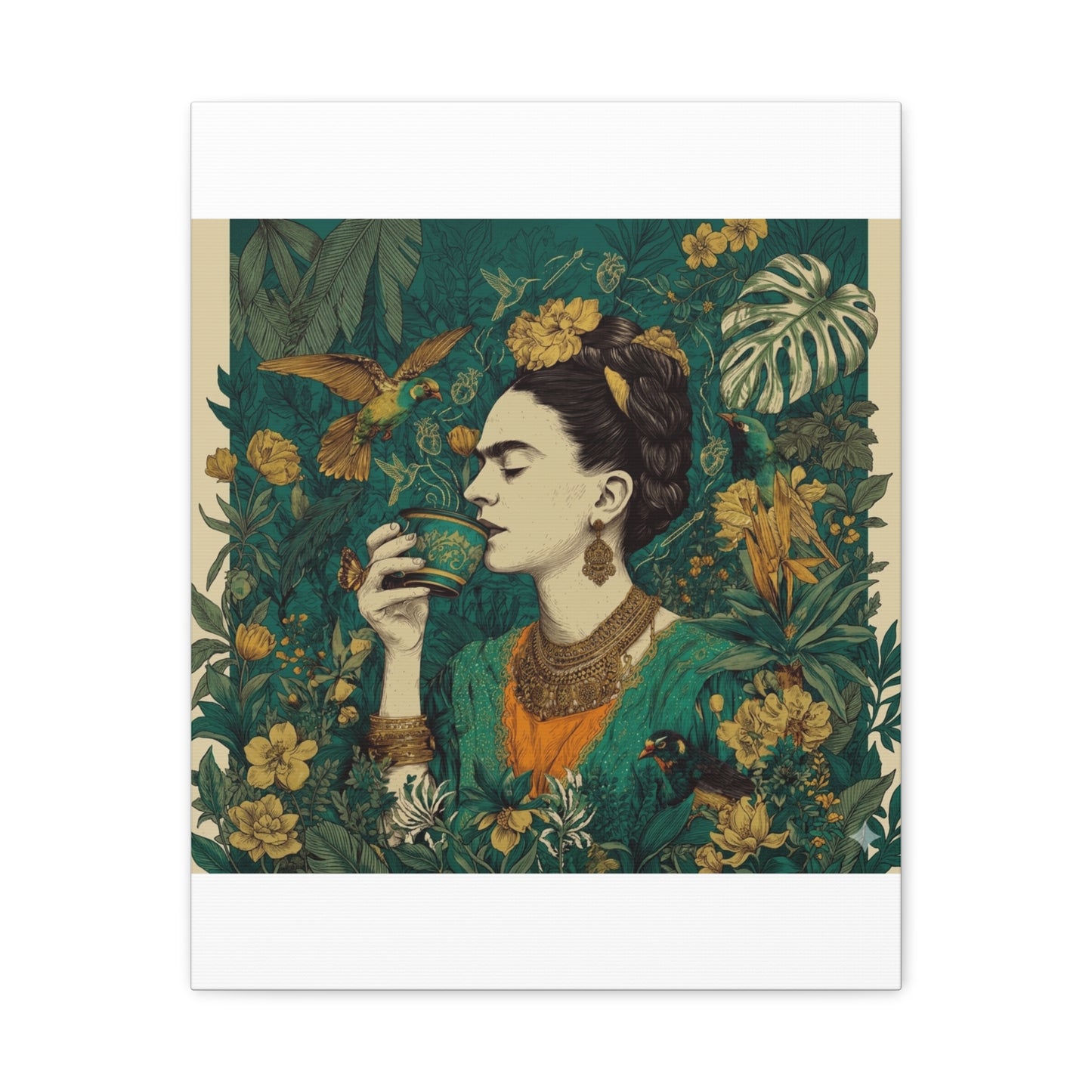 Frida Botanical Canvas Print — Vibrant Stretched Matte Wall Art
