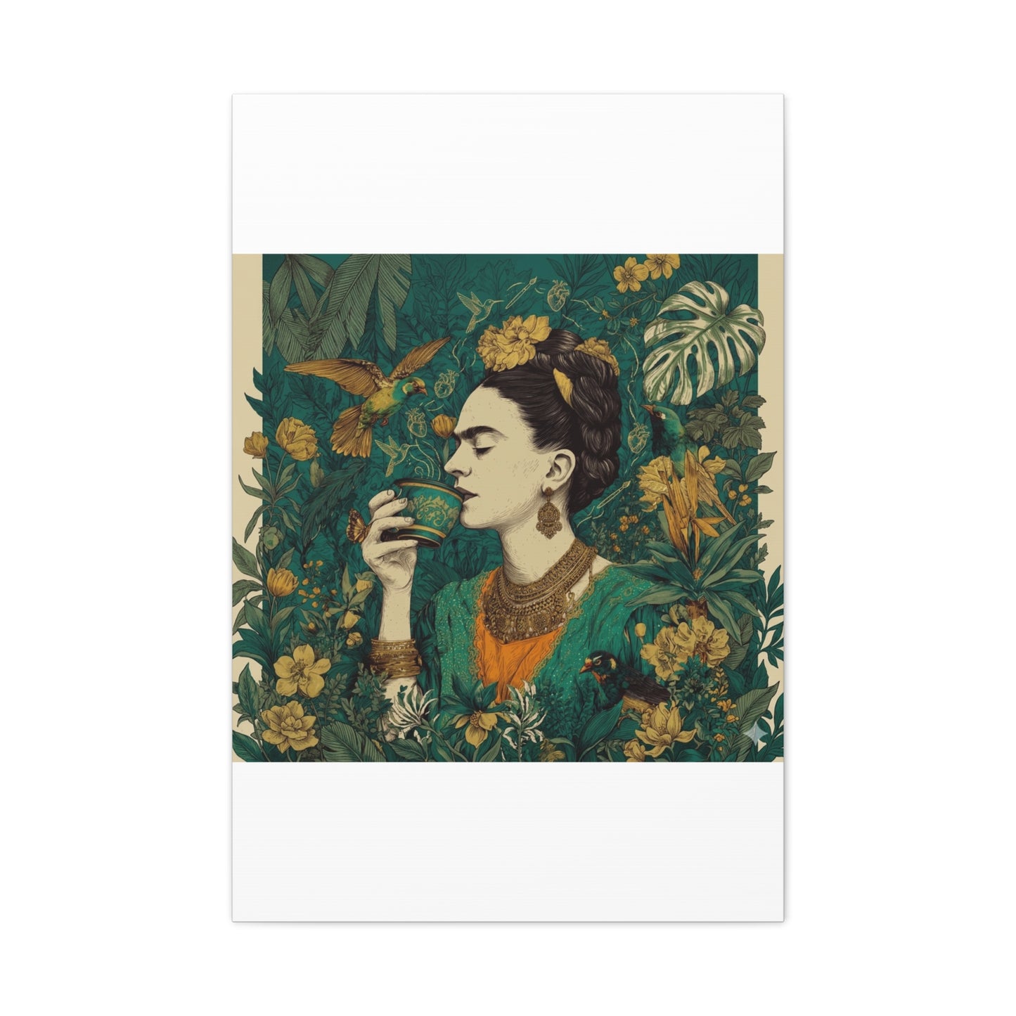 Frida Botanical Canvas Print — Vibrant Stretched Matte Wall Art