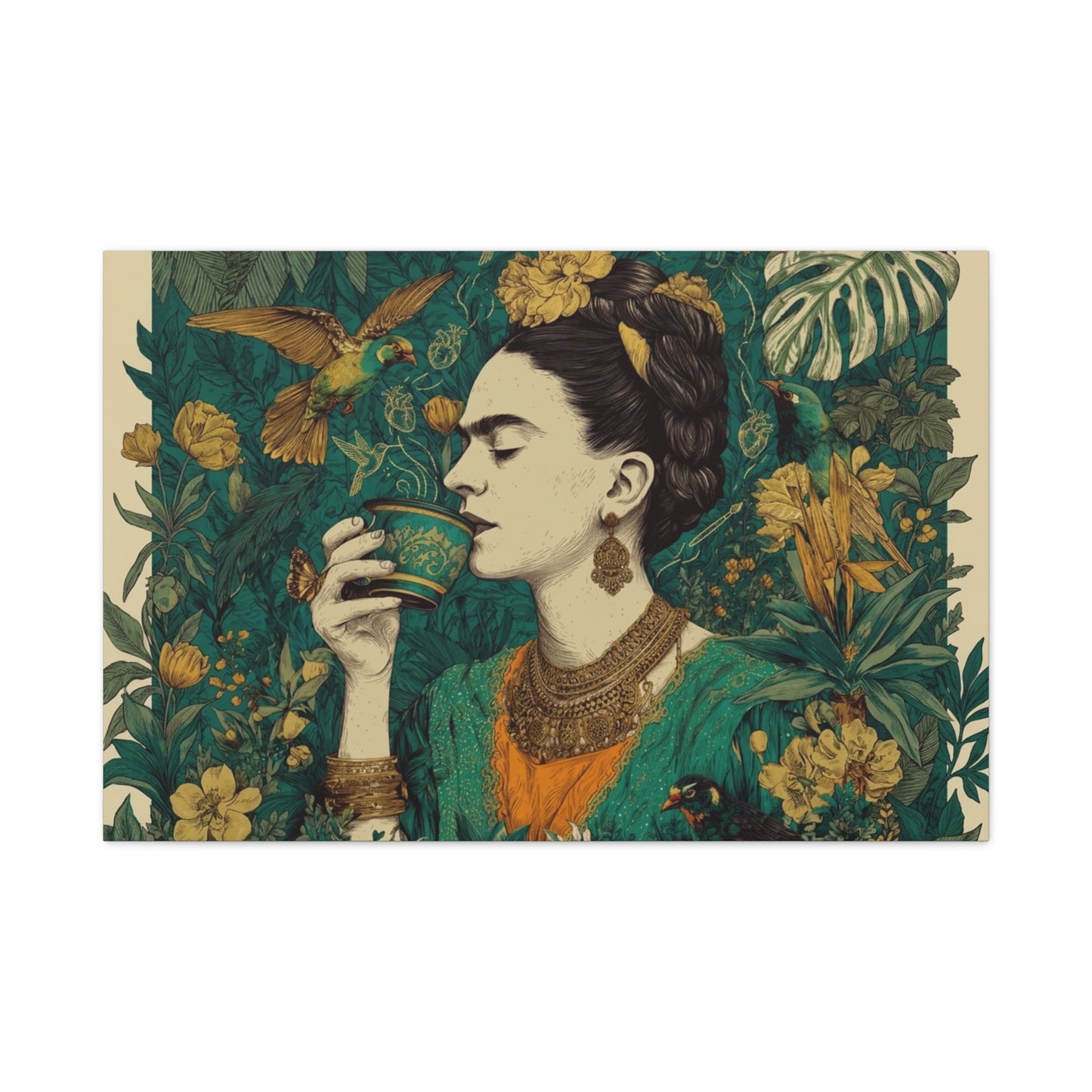Frida Botanical Canvas Print — Vibrant Stretched Matte Wall Art