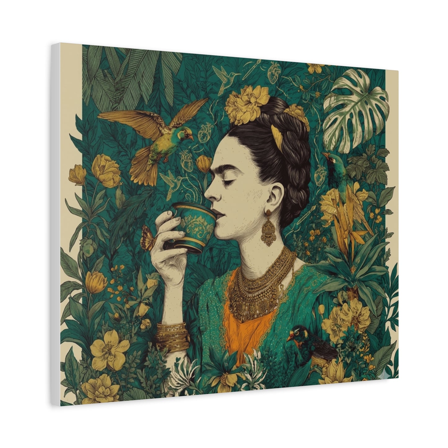 Frida Botanical Canvas Print — Vibrant Stretched Matte Wall Art