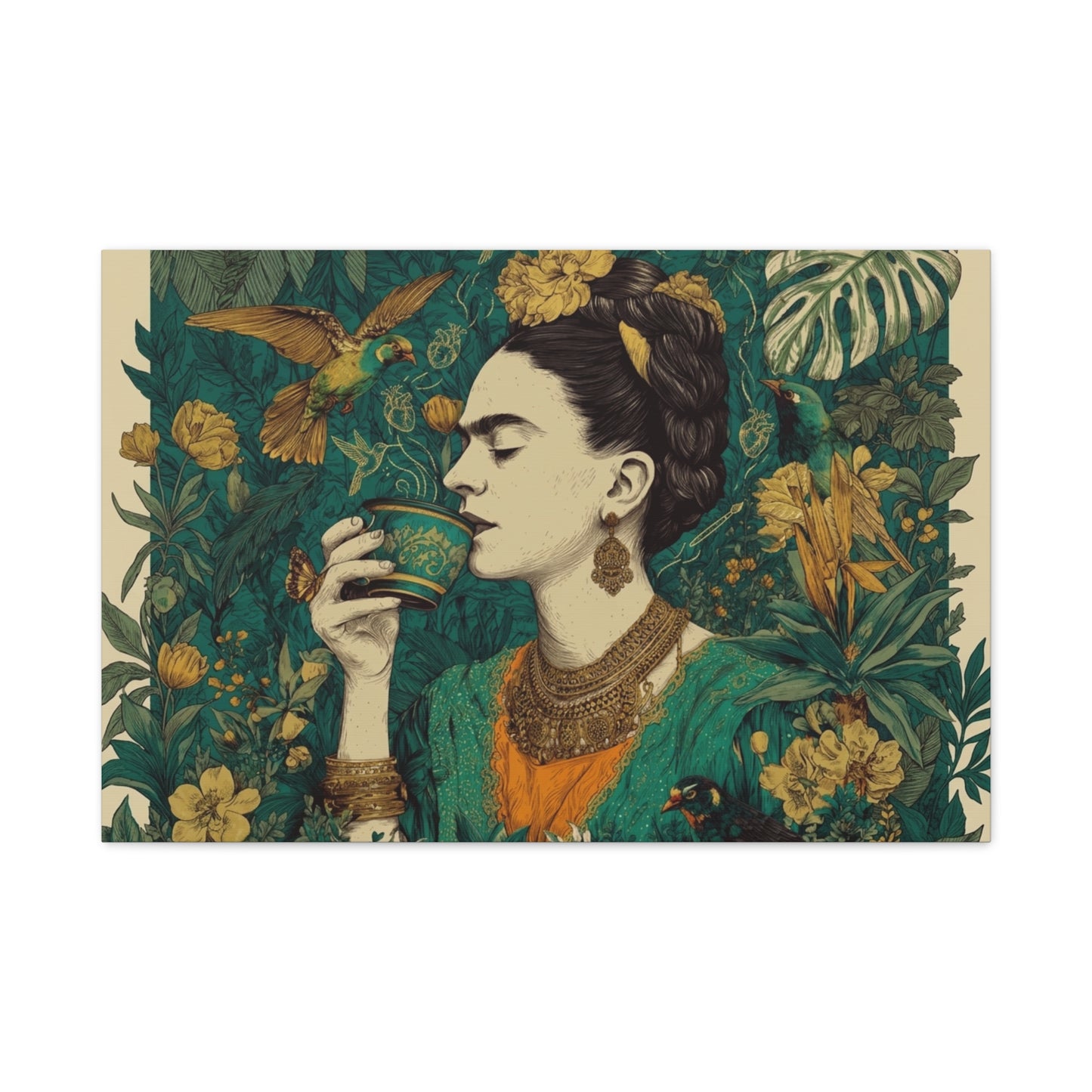Frida Botanical Canvas Print — Vibrant Stretched Matte Wall Art