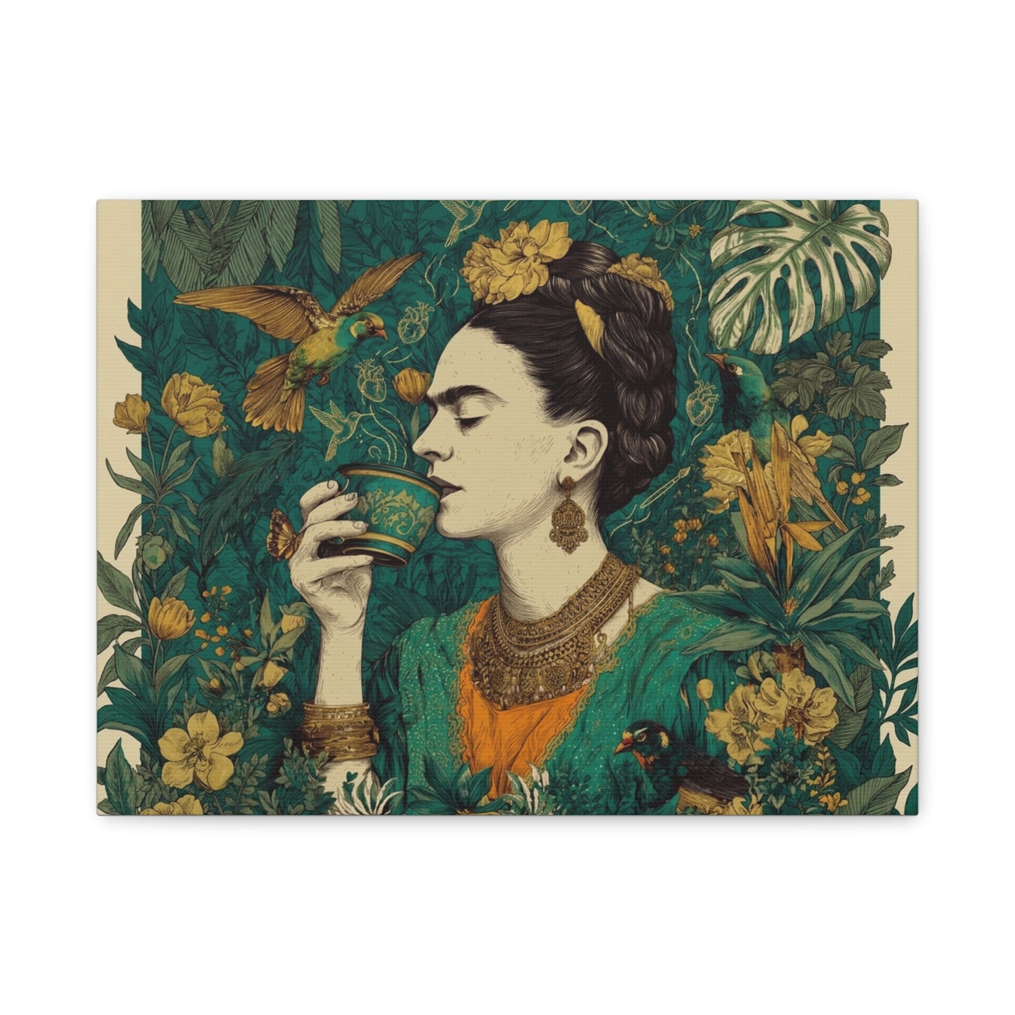 Frida Botanical Canvas Print — Vibrant Stretched Matte Wall Art